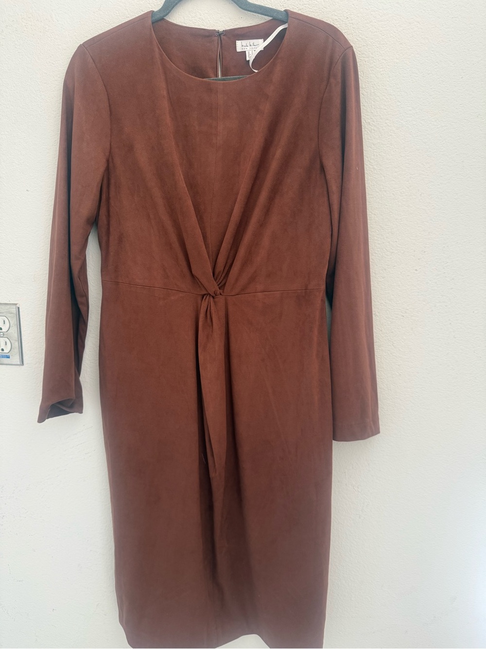 Classic faux suede Twist-Front Long-Sleeve Sheath Dress in Rust NWOT - Picture 3 of 6